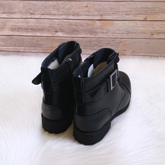 UGG Jaidyn Black Leather Cozy Combat Boots - Picture 6 of 9